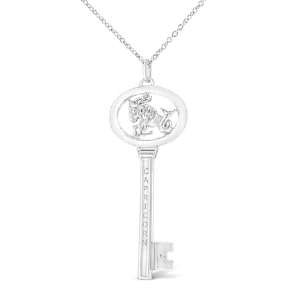 .925 Sterling Silver Diamond Accent Zodiac Key 18" Pendant Necklace (K-L Color, I1-I2 Clarity)