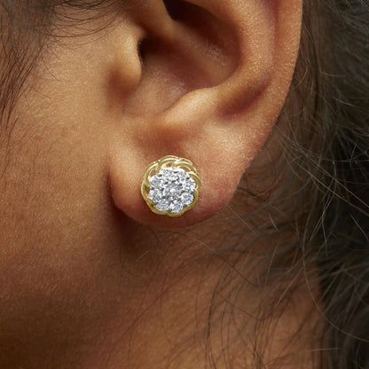 10K Yellow Gold Plated .925 Sterling Silver 1/2 Cttw Diamond Cluster Stud Earrings (J-K Color, I2-I3 Clarity)