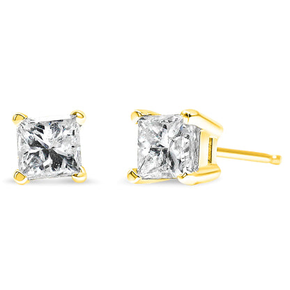 14K Yellow Gold 1/3 Cttw Princess-Cut Square Near Colorless Diamond Classic 4-Prong Solitaire Stud Earrings (J-K Color, I1-I2 Clarity)