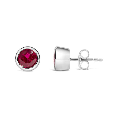 .925 Sterling Silver 6MM Bezel Set Created Gemstone Solitaire Stud Earrings