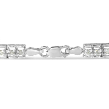 .925 Sterling Silver Diamond Double-Link 7" Tennis Bracelet (I-J Color, I3 Clarity)