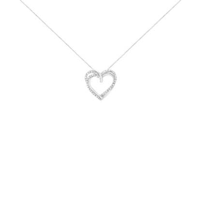 .925 Sterling Silver 1/4 cttw Prong Set Round-Cut Diamond Woven Double Heart 18" Pendant Necklace (I-J Color, I2-I3 Clarity)