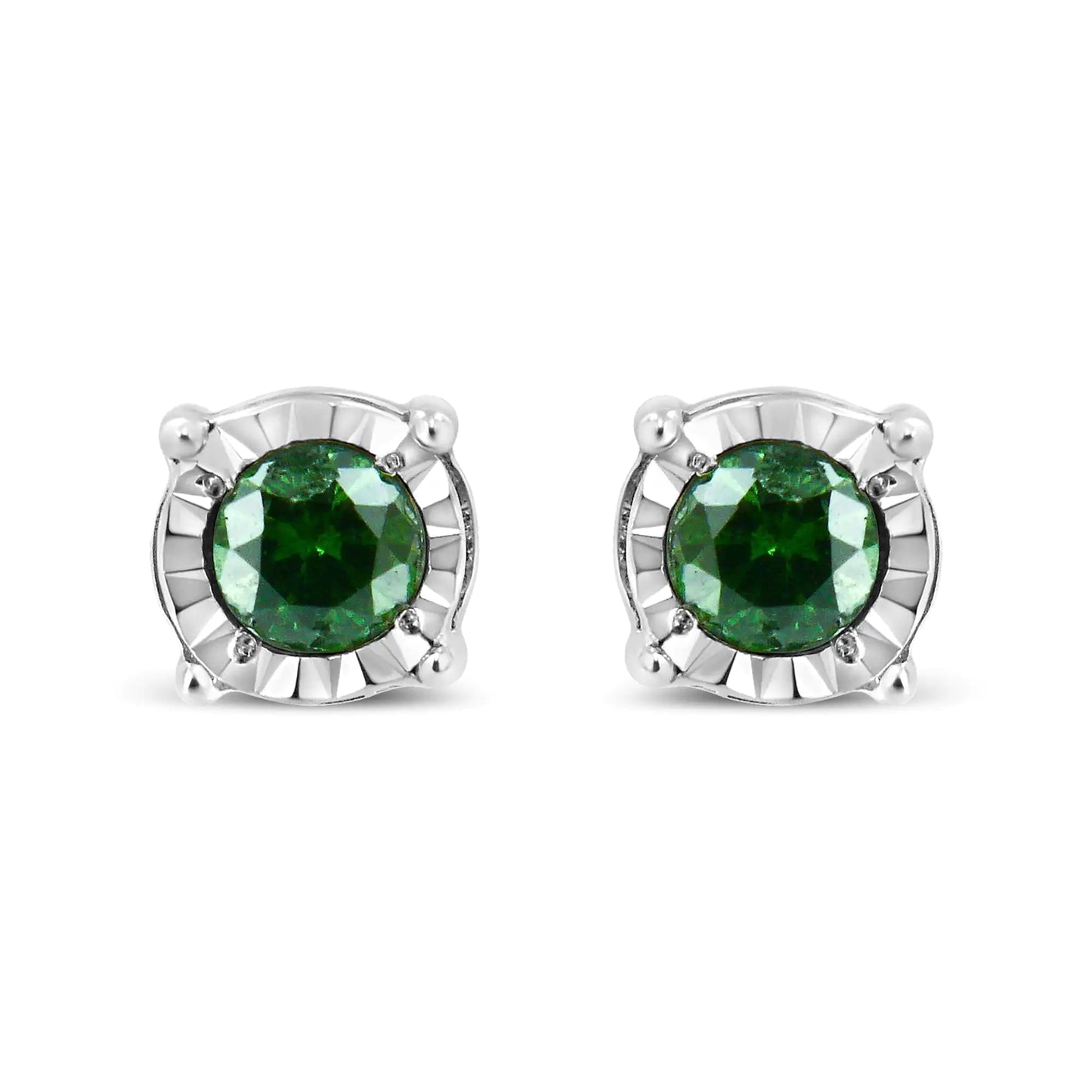 Sterling Silver Rose Cut Treated Green Diamond Solitaire Stud Earrings (0.25 cttw, Green Color, I2-I3 Clarity)