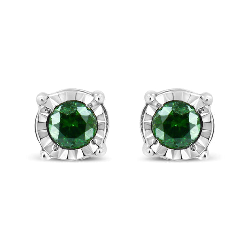 Sterling Silver Rose Cut Treated Green Diamond Solitaire Stud Earrings (0.25 cttw, Green Color, I2-I3 Clarity)