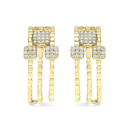 14K Yellow Gold Plated .925 Sterling Silver 1/4 Cttw Diamond Multi-Dimensional Link Dangle Stud Earrings (H-I Color, I1-I2 Clarity)