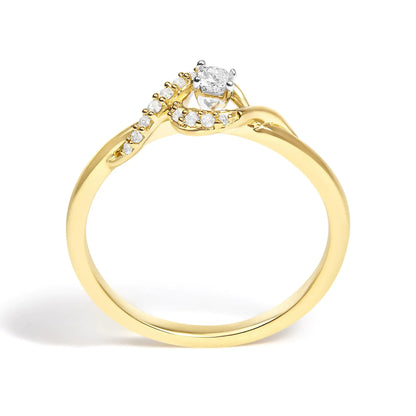 14K Yellow Gold Flash Plated .925 Sterling Silver 1/6 Cttw Diamond Swirl and Halo Promise Ring (I-J Color, I3 Clarity)