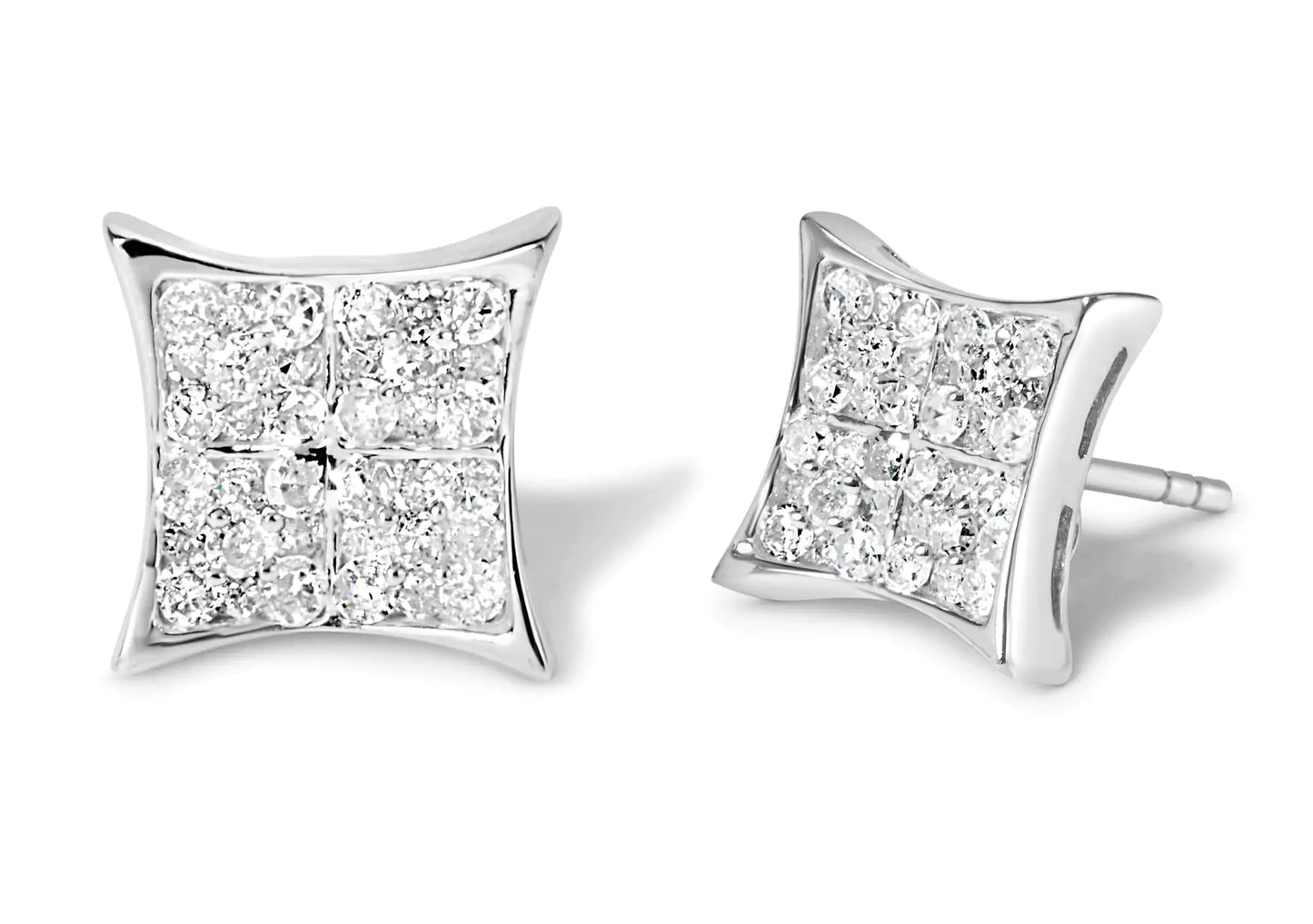 .925 Sterling Silver 3/4 Cttw Diamond Composite Curved Square Stud Earring (I-J Color, I3 Clarity)