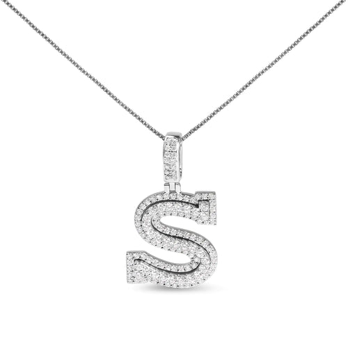 .925 Sterling Silver 1 1/10 Cttw Round Lab-Grown Diamond "S" Pendant Necklace - 18"