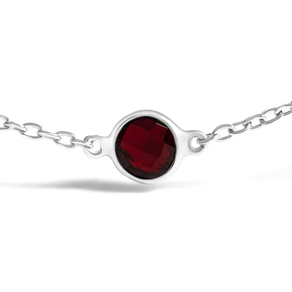 .925 Sterling Silver Bezel Set Red Garnet 5 Station Adjustable Bolo Bracelet