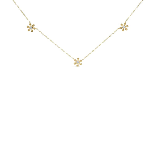 10K Yellow Gold 1/8 Cttw Diamond Floral Station Chain Necklace (I-J Color, I1-I2 Clarity)