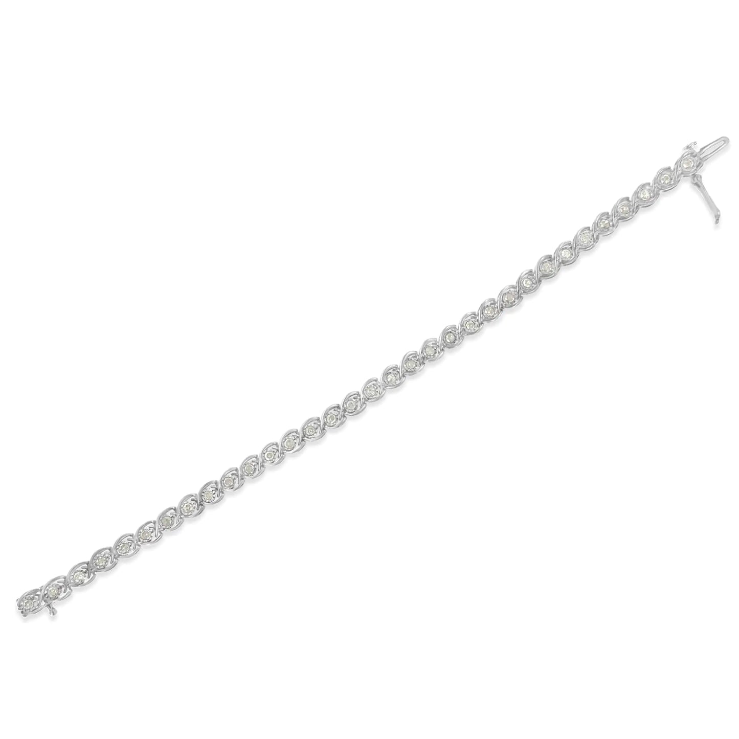 .925 Sterling Silver 2 cttw Miracle Plate Set Diamond Spiral Link Bracelet (I-J Color, I3 Clarity) -7"