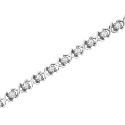 .925 Sterling Silver 1 cttw Brilliant Round-Cut Diamond "X" Link Bracelet (I-J Clarity, I2-I3 Color) - Size 7"