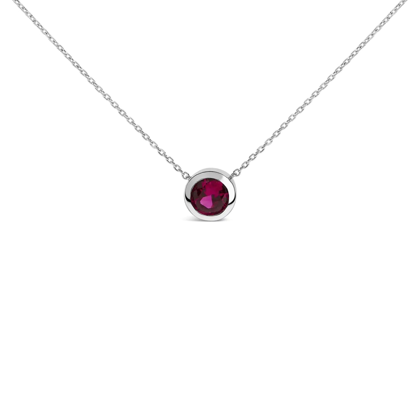 .925 Sterling Silver 7MM Bezel Set Created Purple Amethyst Pendant Necklace - 18" Inches