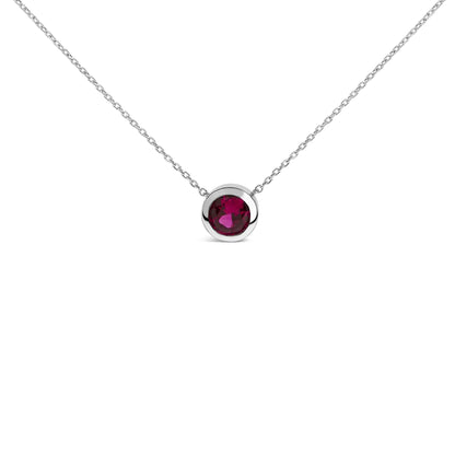 .925 Sterling Silver 7MM Bezel Set Created Purple Amethyst Pendant Necklace - 18" Inches