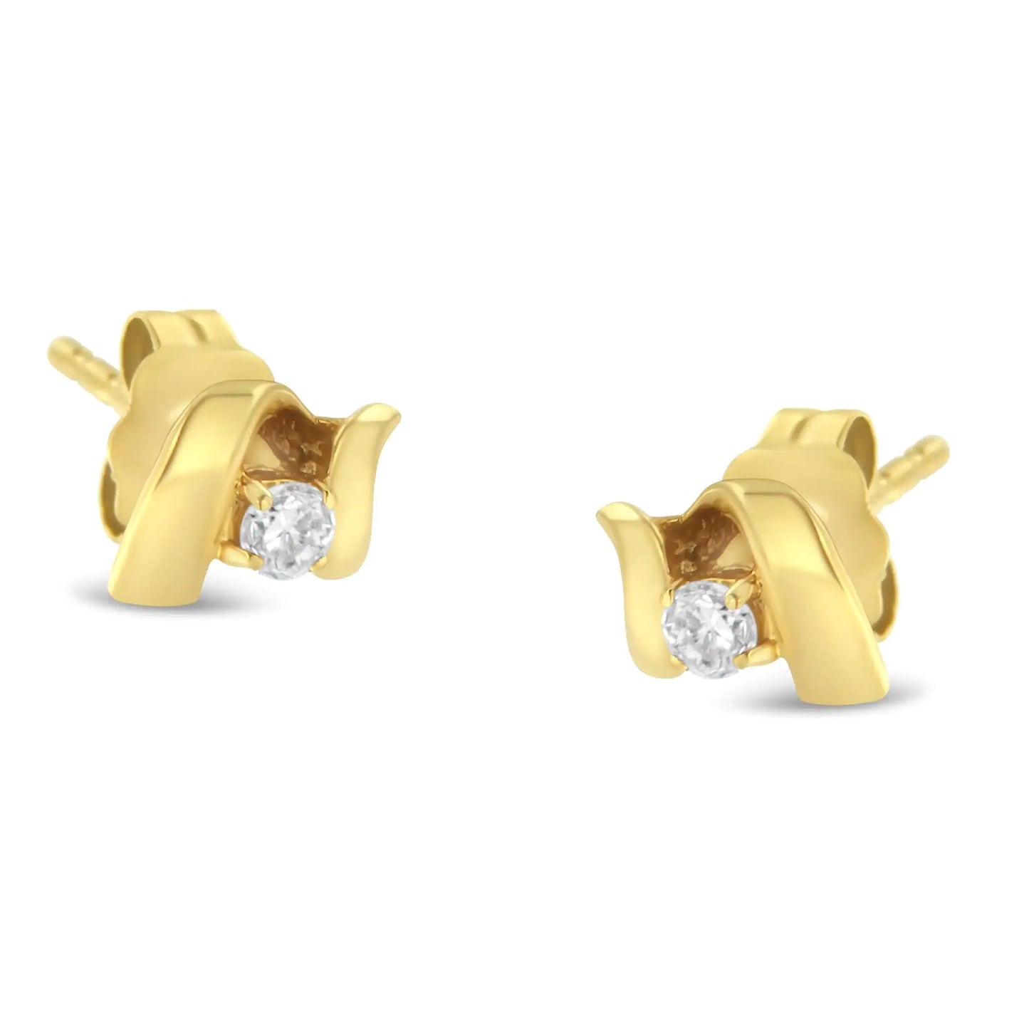10K Gold 1/10 Cttw Round Brilliant-Cut Diamond Espira Swirls Solitaire Push Back Stud Earrings (I-J Color, I1-I2 Clarity)