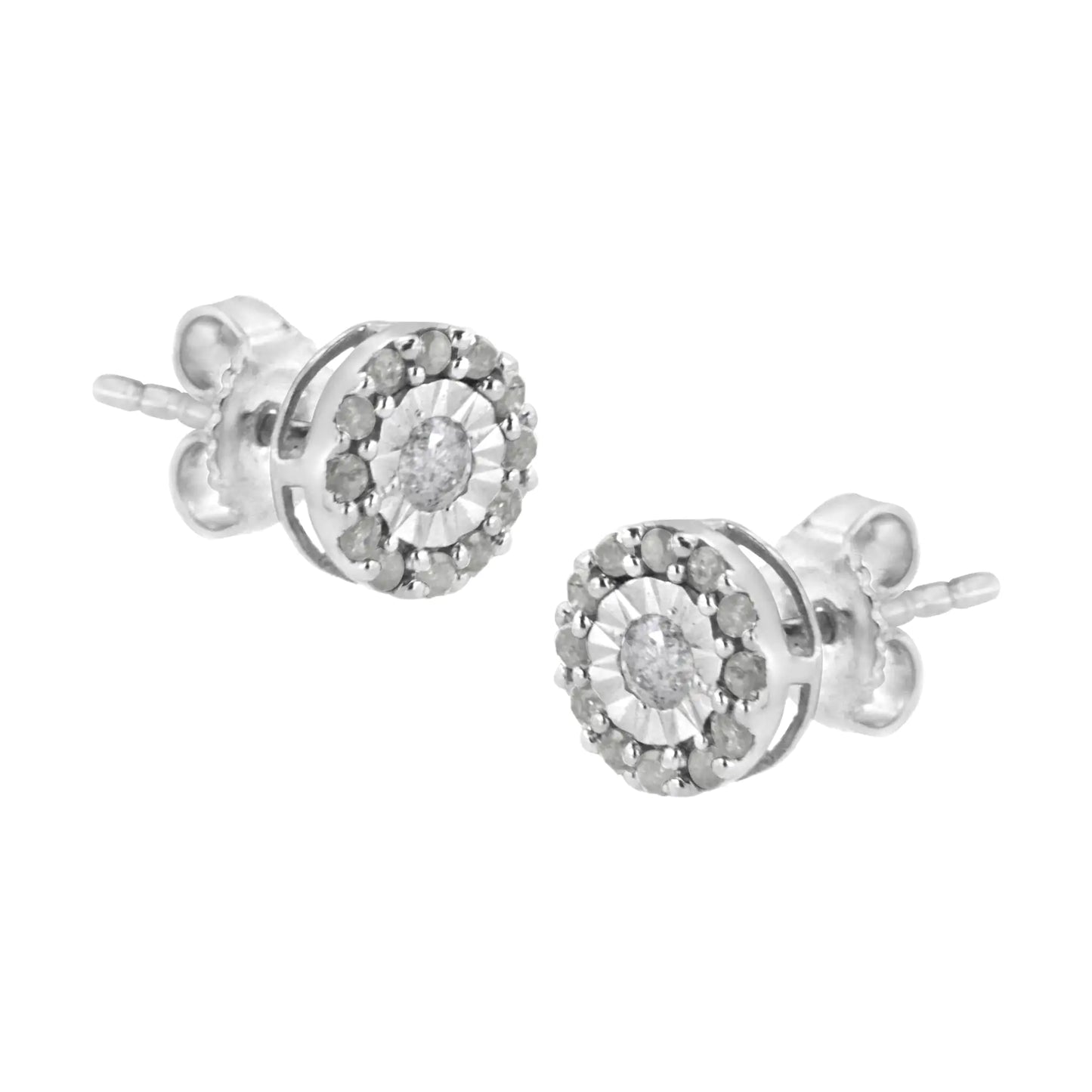 .925 Sterling Silver 1/2 cttw Miracle-Set Round Diamond Halo Stud Earrings (I-J Clarity, I3 Color)