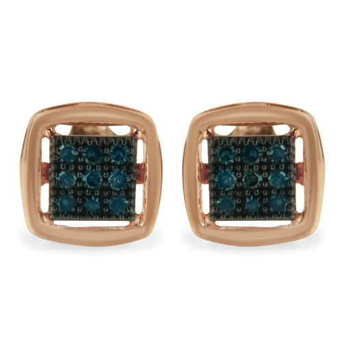 Rose Plated Sterling Silver Rose Cut Treated Diamond Stud Earring (0.25 cttw, Blue Color, I2-I3 Clarity)