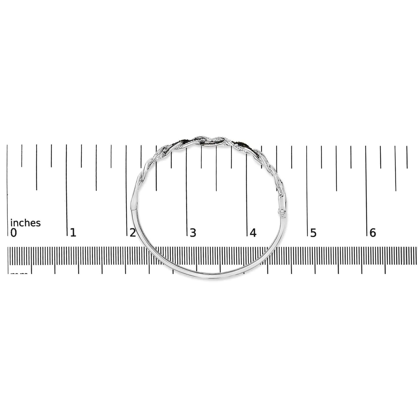 .925 Sterling Silver 3/8 Cttw White and Black Diamond Swirl Bangle Bracelet (Black Color, I3 Clarity) - 7.75" Inches