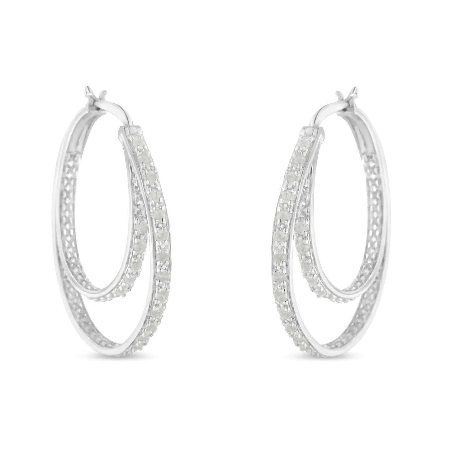 .925 Sterling Silver 1/2 cttw Miracle-Set Diamond Double Hoop with Latchback Earrings (I-J Color, I3 Clarity)