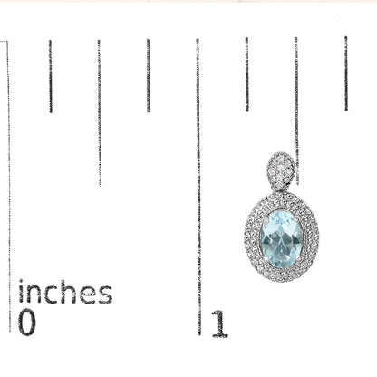 .925 Sterling Silver Diamond Accent and  Oval Blue Topaz with Beaded Halo Drop Stud Earrings (I-J color, I1-I2 Clarity)