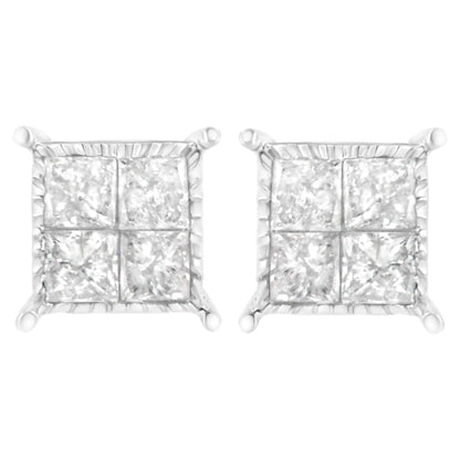 Sterling Silver 3/4 cttw Composite Diamond Stud Earrings (I-J, I2-I3)