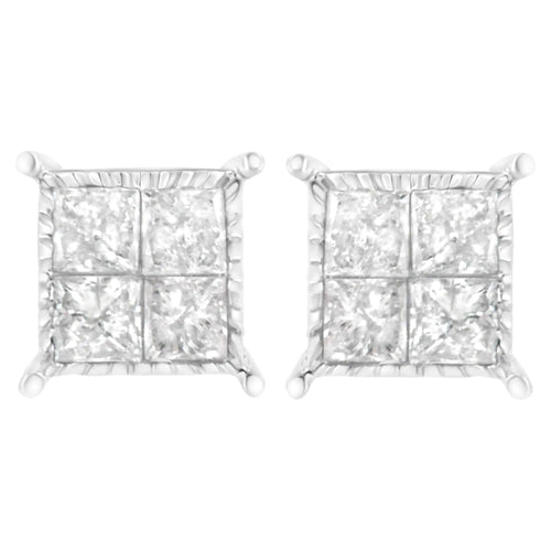 Sterling Silver 3/4 cttw Composite Diamond Stud Earrings (I-J, I2-I3)
