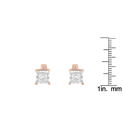 14K Rose Gold Plated Two-Tone .925 Sterling Silver 1/2 Cttw Princess-Cut Square Near Colorless Diamond Solitaire Miracle-Plate Stud Earrings (J-K Color, I2-I3 Clarity)