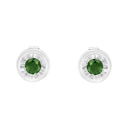 .925 Sterling Silver 1/4 Cttw Round Brilliant-Cut Green Diamond Miracle-Set Stud Earrings (Fancy Color-Enhanced, I1-I2 Clarity)