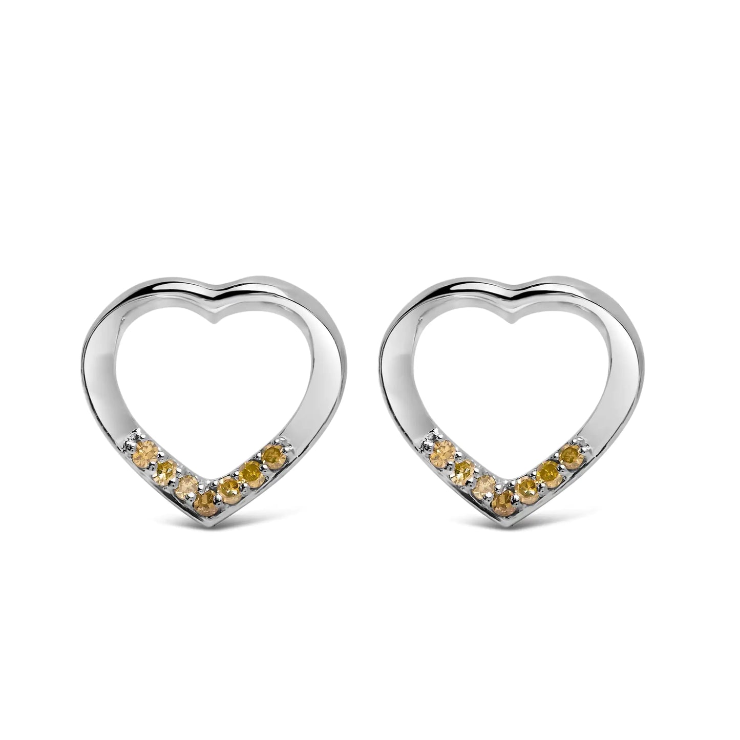 .925 Sterling Silver Yellow Diamond Accent Open Heart Stud Earrings (Yellow Color, SI1-SI2 Clarity)