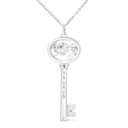 .925 Sterling Silver Diamond Accent Zodiac Key 18" Pendant Necklace (K-L Color, I1-I2 Clarity)