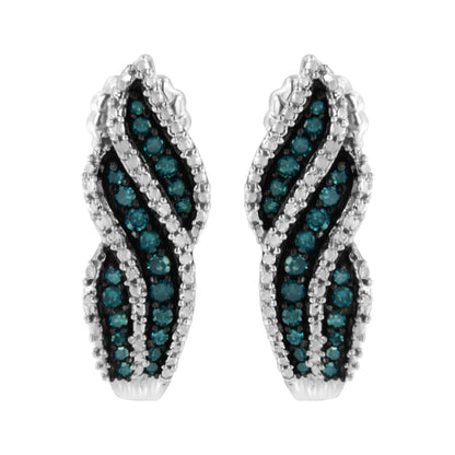 Sterling Silver .5 ct. TDW Treated Blue Diamond Dangling Stud Earrings (Blue, I1-I2)