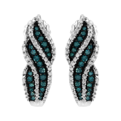 Sterling Silver .5 ct. TDW Treated Blue Diamond Dangling Stud Earrings (Blue, I1-I2)