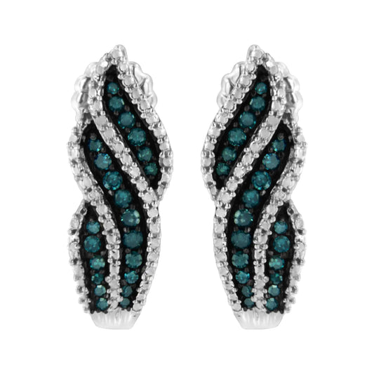 Sterling Silver .5 ct. TDW Treated Blue Diamond Dangling Stud Earrings (Blue, I1-I2)