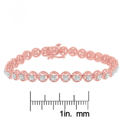 .925 Sterling Silver 1/4 Cttw Diamond 7" Open Circle Wheel Link Tennis Bracelet (I-J Color, I2-I3 Clarity)