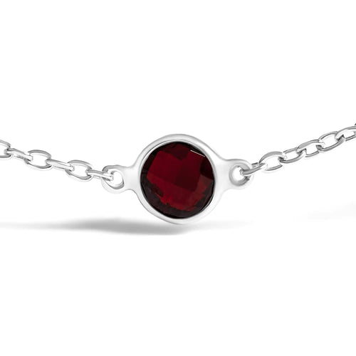 .925 Sterling Silver Bezel Set Red Garnet 5 Station Adjustable Bolo Bracelet
