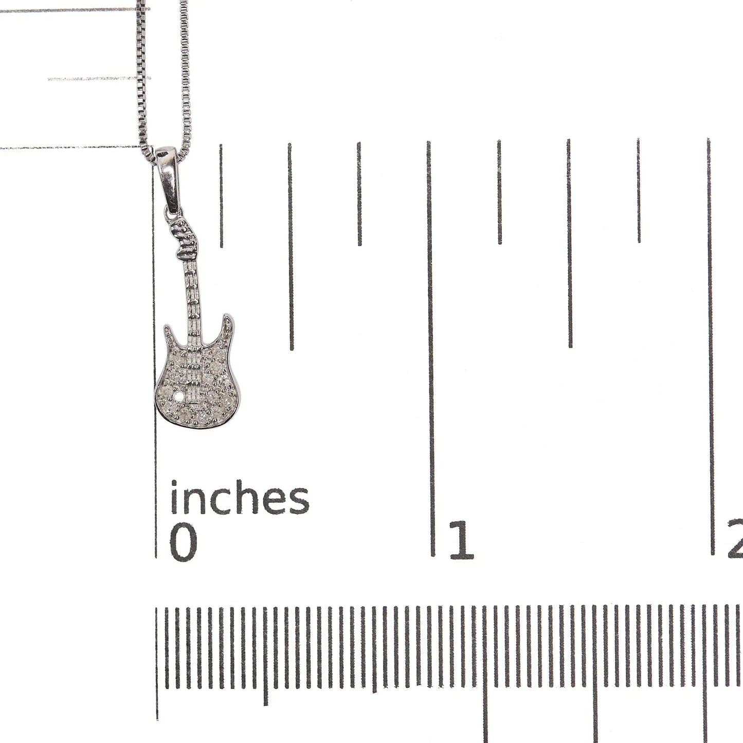 .925 Sterling Silver 1/10 Cttw Diamond Studded Guitar Pendant Necklace (I-J Color, I2-I3 Clarity) - 18" Inches