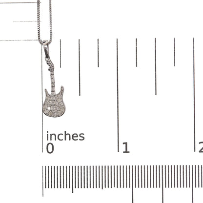 .925 Sterling Silver 1/10 Cttw Diamond Studded Guitar Pendant Necklace (I-J Color, I2-I3 Clarity) - 18" Inches