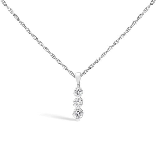 .925 Sterling Silver 1/7 Cttw Lab Grown Diamond Three Stone Diamond Pendant Necklace - 18" Inches