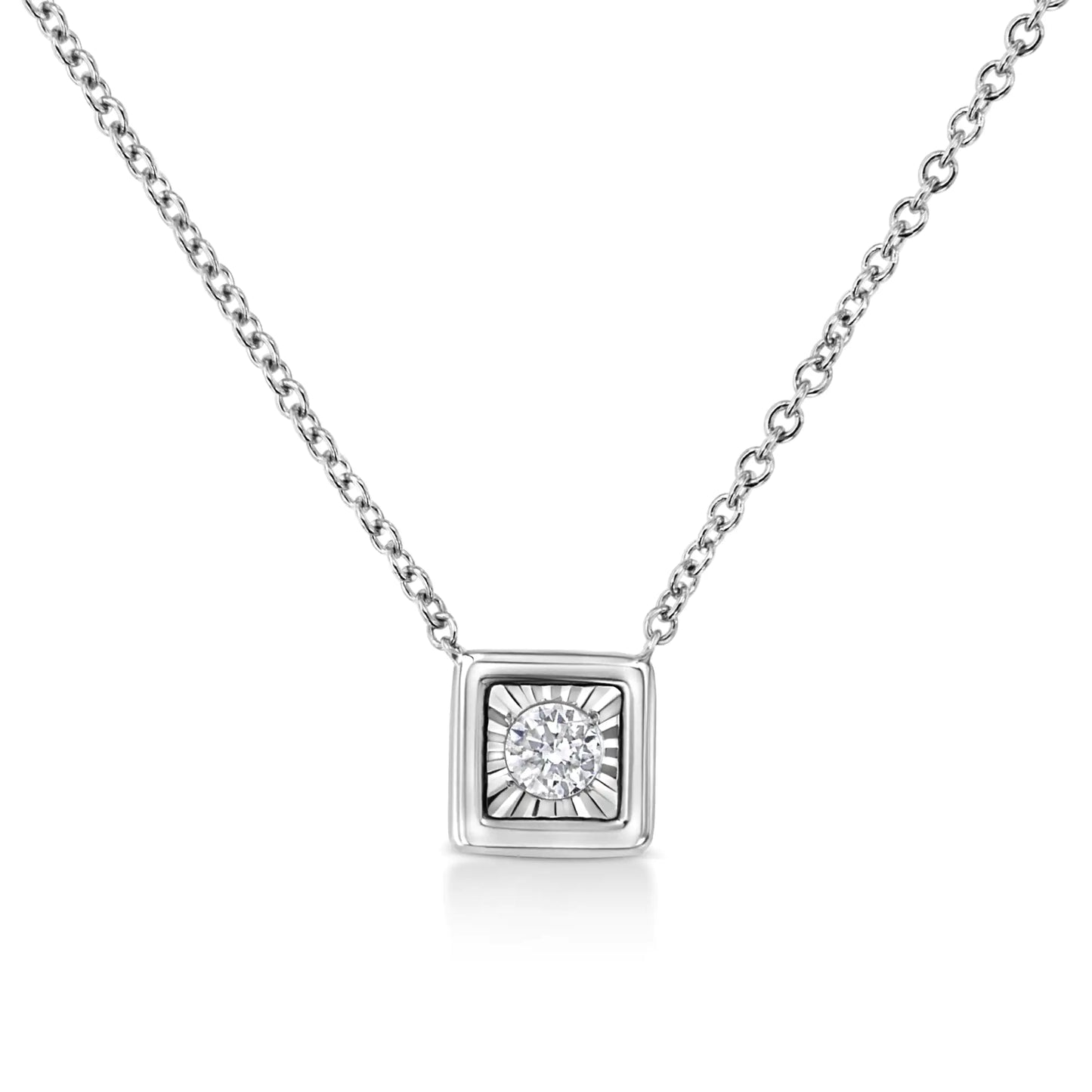 10K White Gold 1/10 Cttw Miracle Set Round-Cut Diamond 18" Pendant Necklace - Choice of Shape