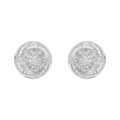 .925 Sterling Silver 1/4 Cttw Baguette and Round Diamond Swirl Love Knot Stud Earrings (I-J Color, I3 Clarity)