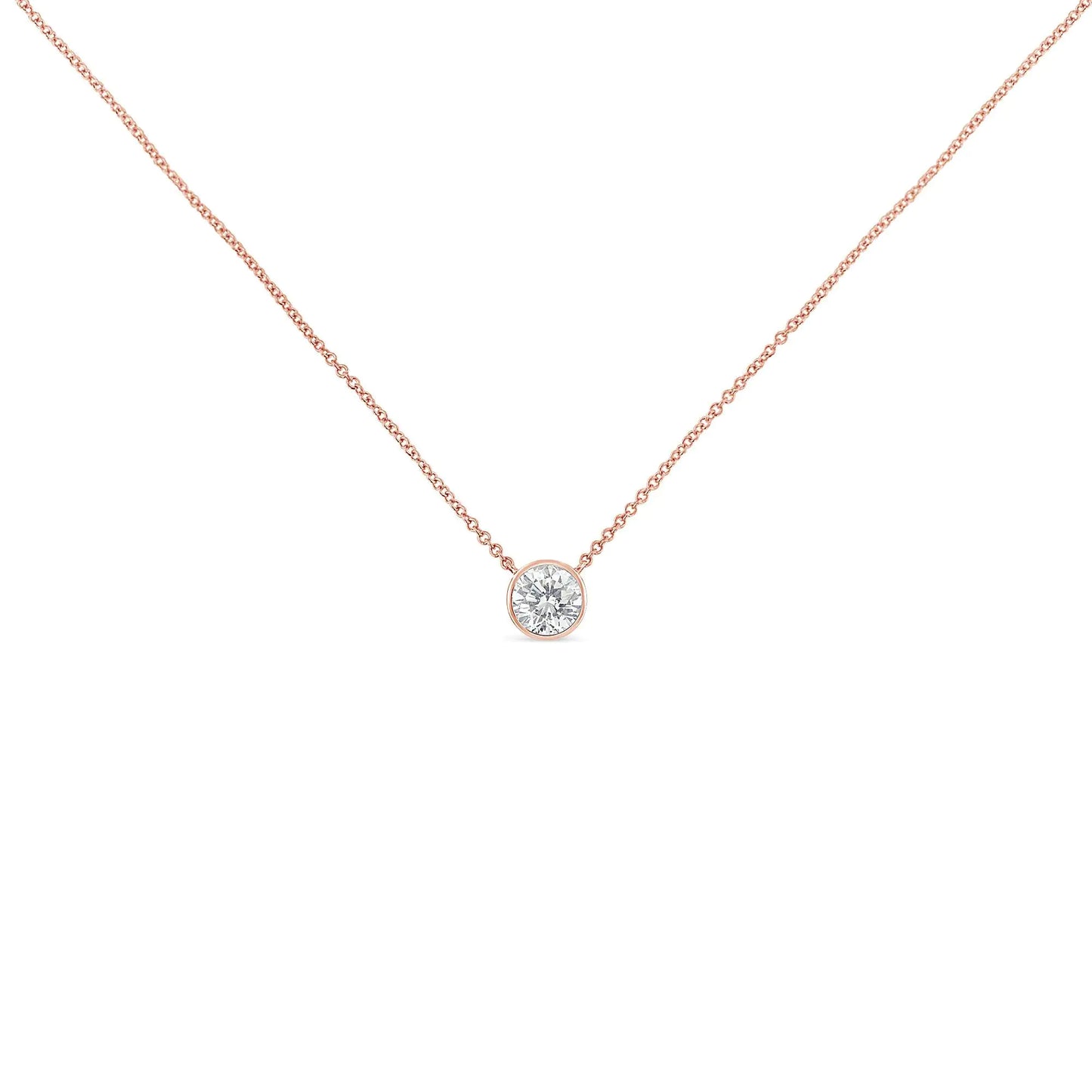 10K Rose Gold 1/5 Carat Round Brilliant-Cut Diamond Modern Bezel-Set Solitaire 16"-18" Pendant Necklace (H-I Color, SI2-I1 Clarity)